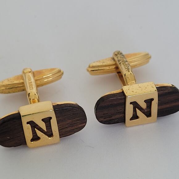 Nina Ricci N Oval Cufflinks Gold Brown Wood Tone French Designer Retro Vintage - Picture 2 of 7